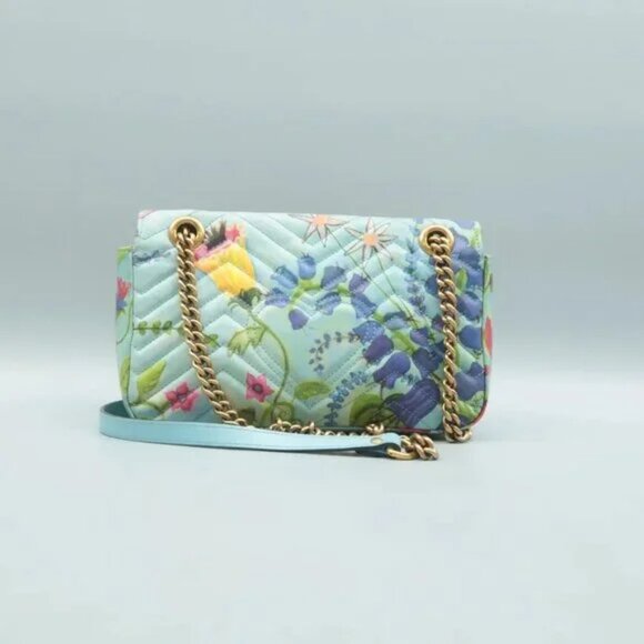 100% Authentic GUCCI GG Marmont Flap Blue Unskilled Worker Leather Shoulder Bag - Picture 2 of 12